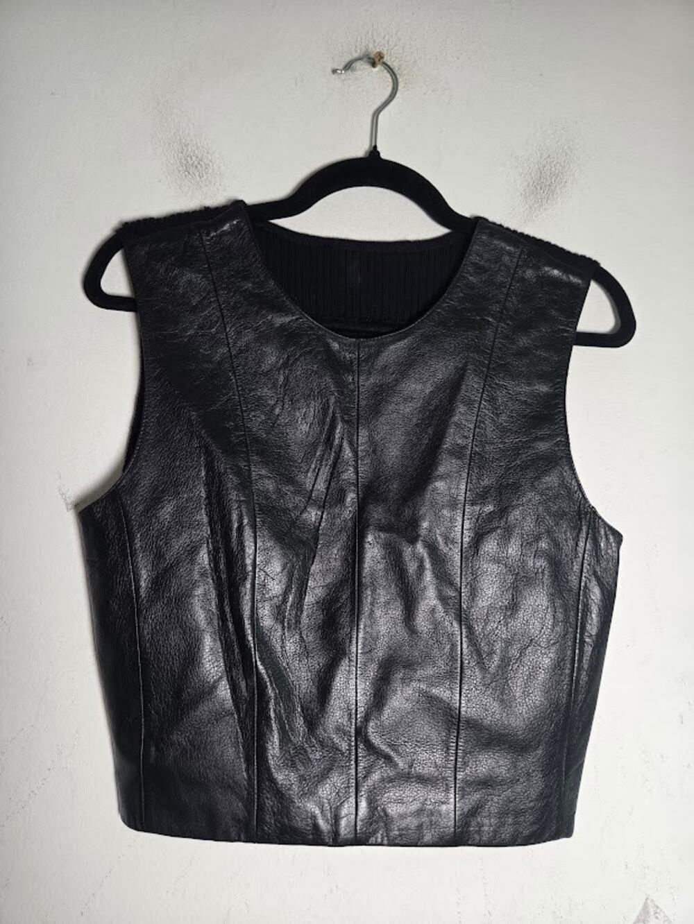 Telluride Clothing Black Mixed Media 100% Leather & 100% Wool Vest Shirt Small